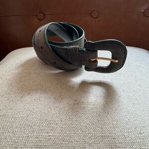 Light Teal/Gray Suede Belt with Gold Buckle